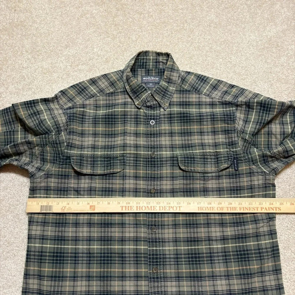 Woolrich Shirt Mens Large Green Plaid Button‎ Front Long Sleeve Outdoor Hiking